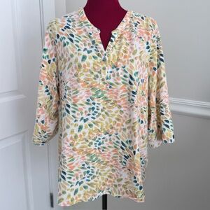 Denim & Co. Textured Knit 3/4 sleeve Y-neck Henley Top size 2X A393019